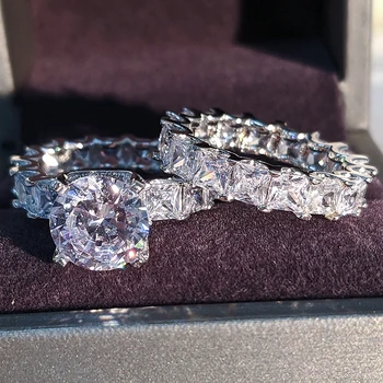 Набор от годежни пръстени за булката розово и сребристо на цвят, кройката принцеса, Cz за младоженци, подарък за годишнина, годеж, бижута R4869