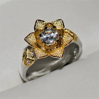 Нежен пръстен с цветя модел на златен,сребърен цвят за жени, модни бижута сватба с метална с гравюри от бял камък, годежни