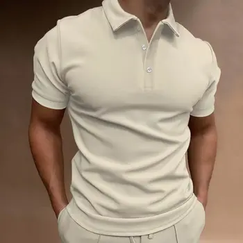 НОВА мъжки однотонная риза поло с къс ръкав, отложным яка, риза с къси ръкави копчета и за мъже, ежедневни градинска дрехи, летни мъжки блузи 2023