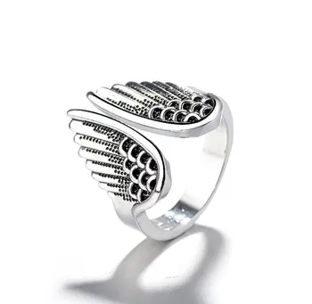 Нови пръстени с крила на ангел европейски и американски реколта тайландски открити сребърни пръстени с крила на ангел женски