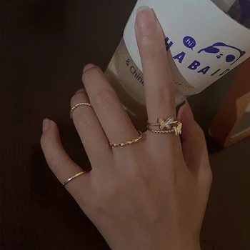Новият корейски комплект очарователни пръстени с пеперуди в стил пънк, геометрични фини пръстени с кръгла форма, ставите на пръстите, за жени, пръстен с жемчужными мъниста, естетически бижу