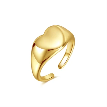 Ново европейско златен пръстен с гладка сърце от мед, отворен пръстен, модерен просто подарък за жени за рожден Ден