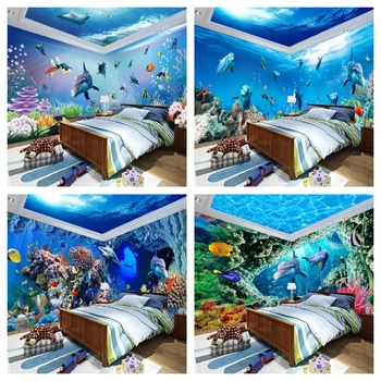 Океански свят Картинки с Делфини На Поръчка Голяма Стенни Картини за Детска Спалня Декор на Покрива на Тавана Плакат на Фона на всекидневна