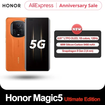 Оригинален Смартфон Honor Magic5 Ultimate 5G Snapdragon 8 Gen 2 66 W 5450 ма MagicOS 7,1 6,81 