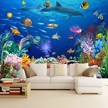 Поръчка На Всякакви размери Стенописи Тапети 3D Мечта Подводен свят на Риба Снимка Стенни плат Деца Детска Спалня Фон Стенни картини