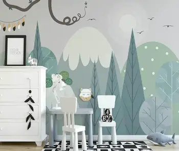 Потребителски стенни тапети в скандинавски стил, ръчно рисувани, cartoony мечка от горски долини, детска стая, фонови снимки на стени в помещенията, 3D тапети