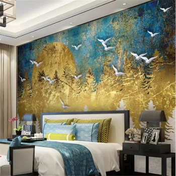 потребителски тапети beibehang 3d стенопис нова китайска абстрактна художествена концепция златен борова гора птица фреска, фон тапети