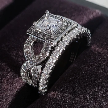 Ретро набор от годежни пръстени сребрист цвят за жени, сватбени бижута за булката, Вечен подарък, Гана, продажба на Едро R4859b