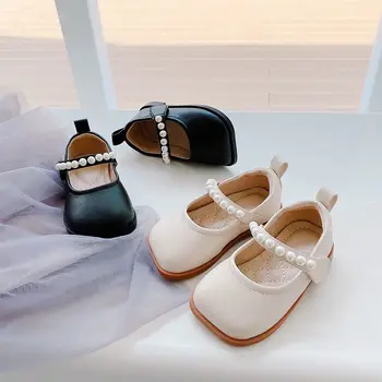 Сладко японски обувки за първите ходунков с квадратни пръсти, за момичета, перлени прости мини детски модни плитки пролетно-есенни новости 2023 година