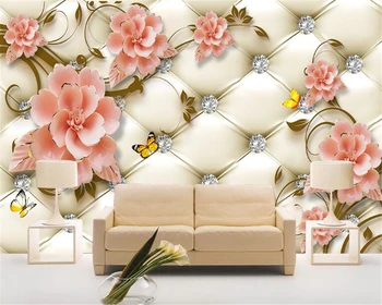 Тапети по поръчка Beibehang Европейските Меки Чанти Диамантени Цветя Стенопис с пеперуди Къща Дневна Спалня Фон 3D тапети
