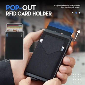 Тънък Алуминиев чантата с еластична задната чанта, стойка за кредитни карти, мини-RFID-портфейл, автоматичен поп калъф за банкови карти