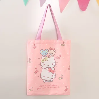 Холщовая чанта Sanrio Hello Kitty, женствена чанта през рамо, скъпа студентски кукла, тъканта, калъф, чанта-тоут