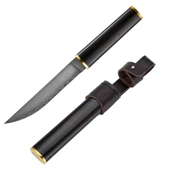 Японски Нож от Високо Стомана VG10 с Композитным Фиксиран Нож 60 HRC Sharp За Къмпинг, Лов EDC Ръчен Инструмент С Дървена Дръжка и Ножнами